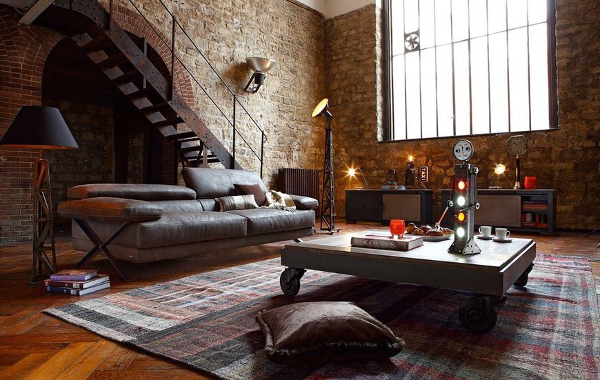 Камень в loft интерьере
