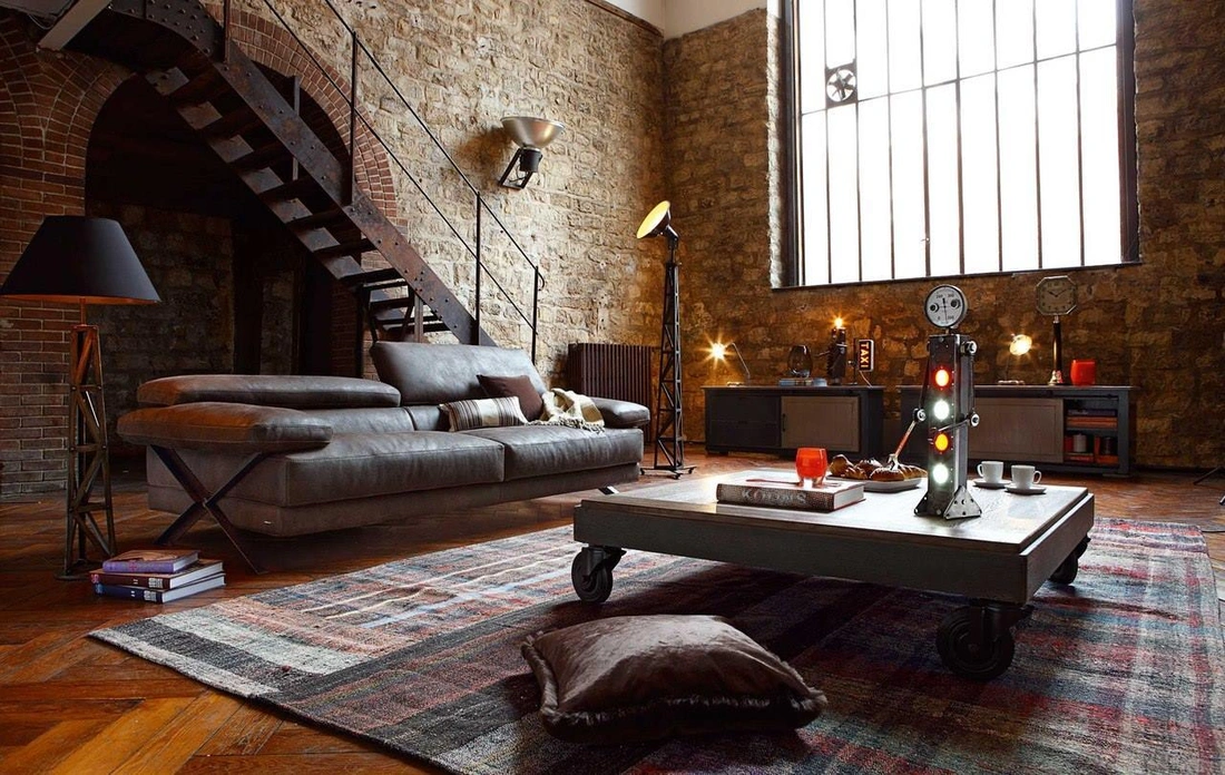 Камень в loft интерьере